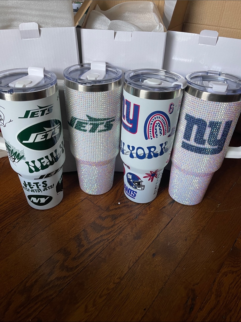 NY NFL football Insulated 40 oz Travel Mugs bling or decal spirit